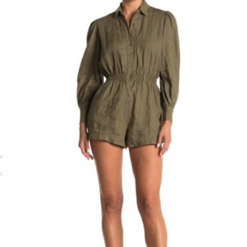 Weworewhat linen smocked waist romper. Sm. Green